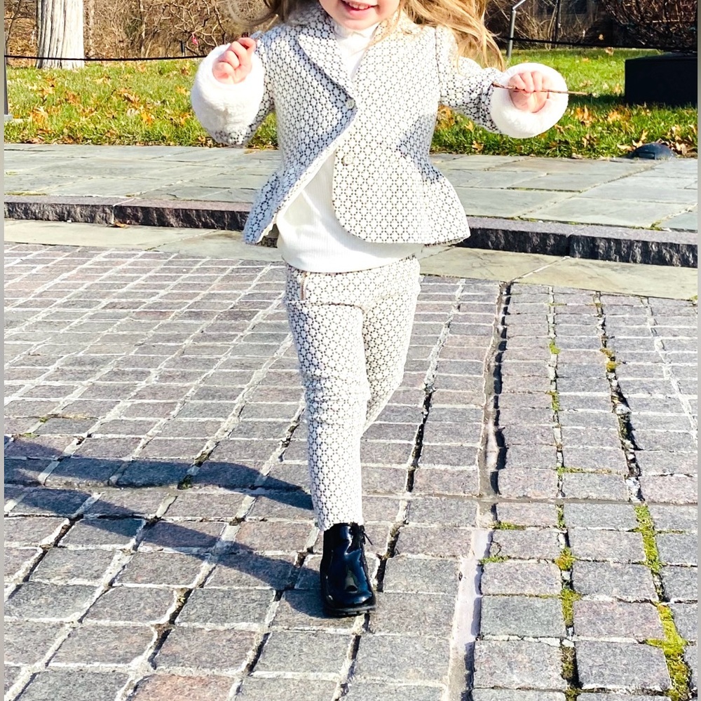 Janie and Jack White and Black Tweed Jacket and Pants Set